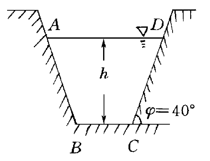 48.　已知水渠的橫斷面為等腰梯形，斜角φ=40°.當(dāng)過水?dāng)嗝鍭BCD的面積為定值S<sub>0</sub>時(shí)，求濕周l(l=AB+BC+CD)與水深h之間的函數(shù)關(guān)系式，并說(shuō)明定義域.